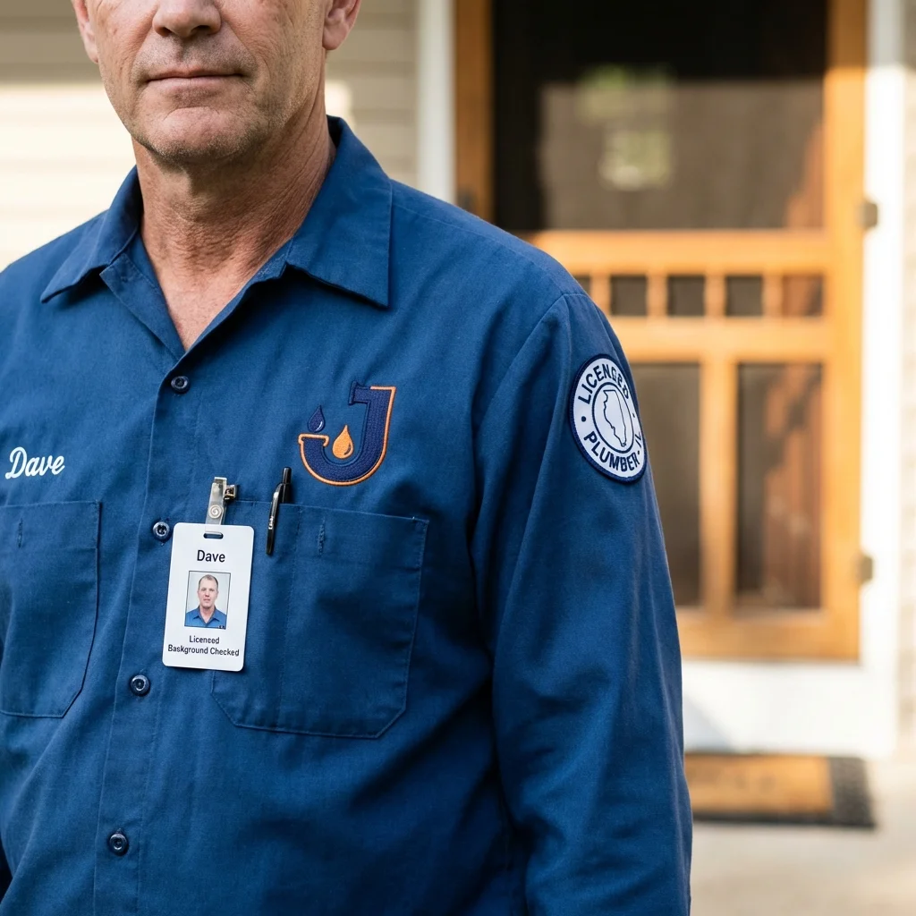 Licensed plumber showing ID badge in Hillsdale, MI
