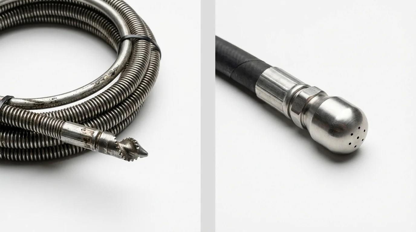 Drain snake cable and hydro jetting nozzle used for drain cleaning in Hillsdale, MI